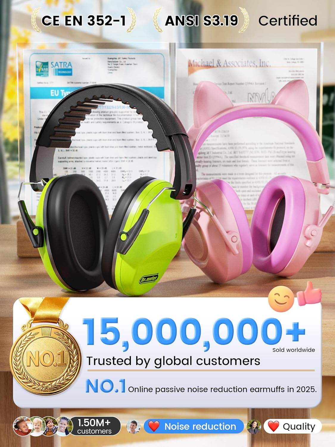 Thumbnail 5 de Dr.meter protezione dell’udito regolabile e confortevole per adulti e bambini (cuffie per cantieri, giardinaggio) – Taglia unica, blu/viola