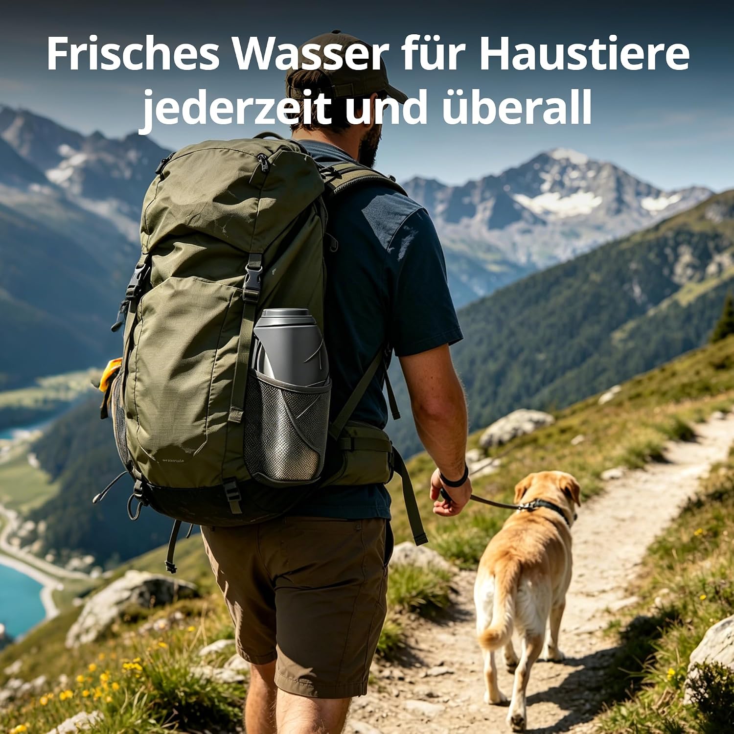 Detalle de Petace Hundetrinkflasche für unterwegs, 750 ml – Edelstahl, auslaufsicher