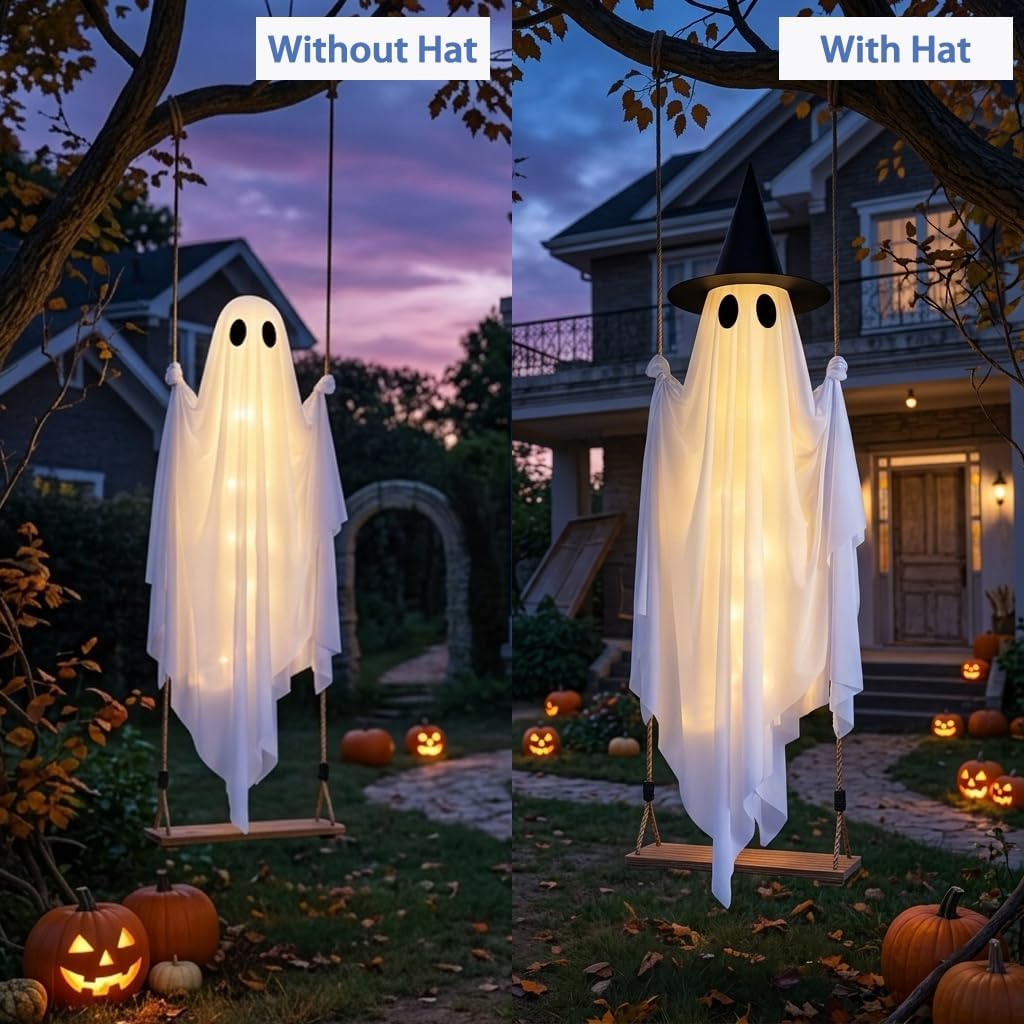 Detalle de CYSKXYI Swing Ghost-003 5-Foot Halloween Hanging Ghost with Warm LEDs