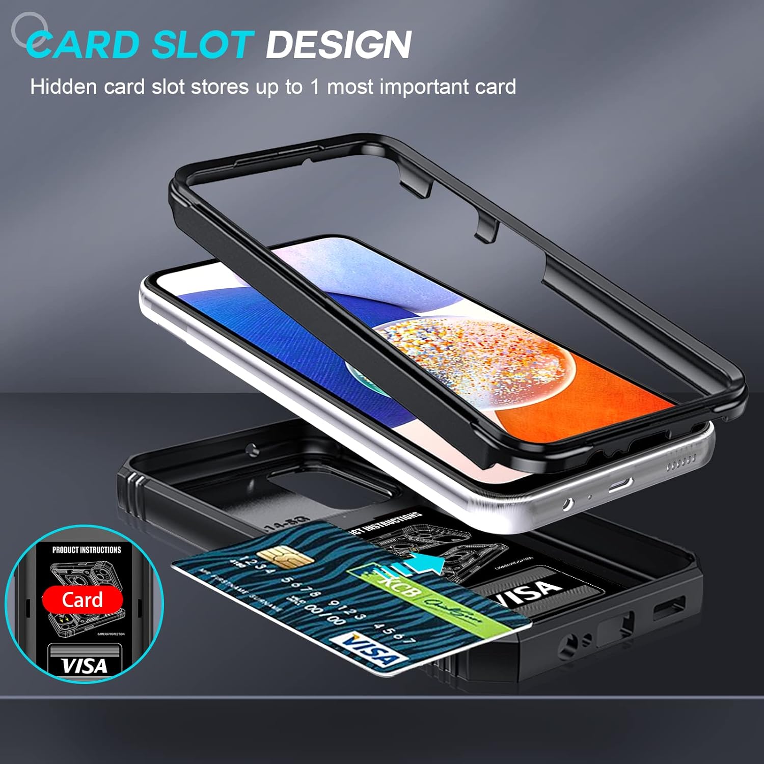 Thumbnail 6 de LeYi for Samsung Galaxy A14 Case with Camera Slider, 360° Armour + 2-Pack Tempered Glass Screen Protectors