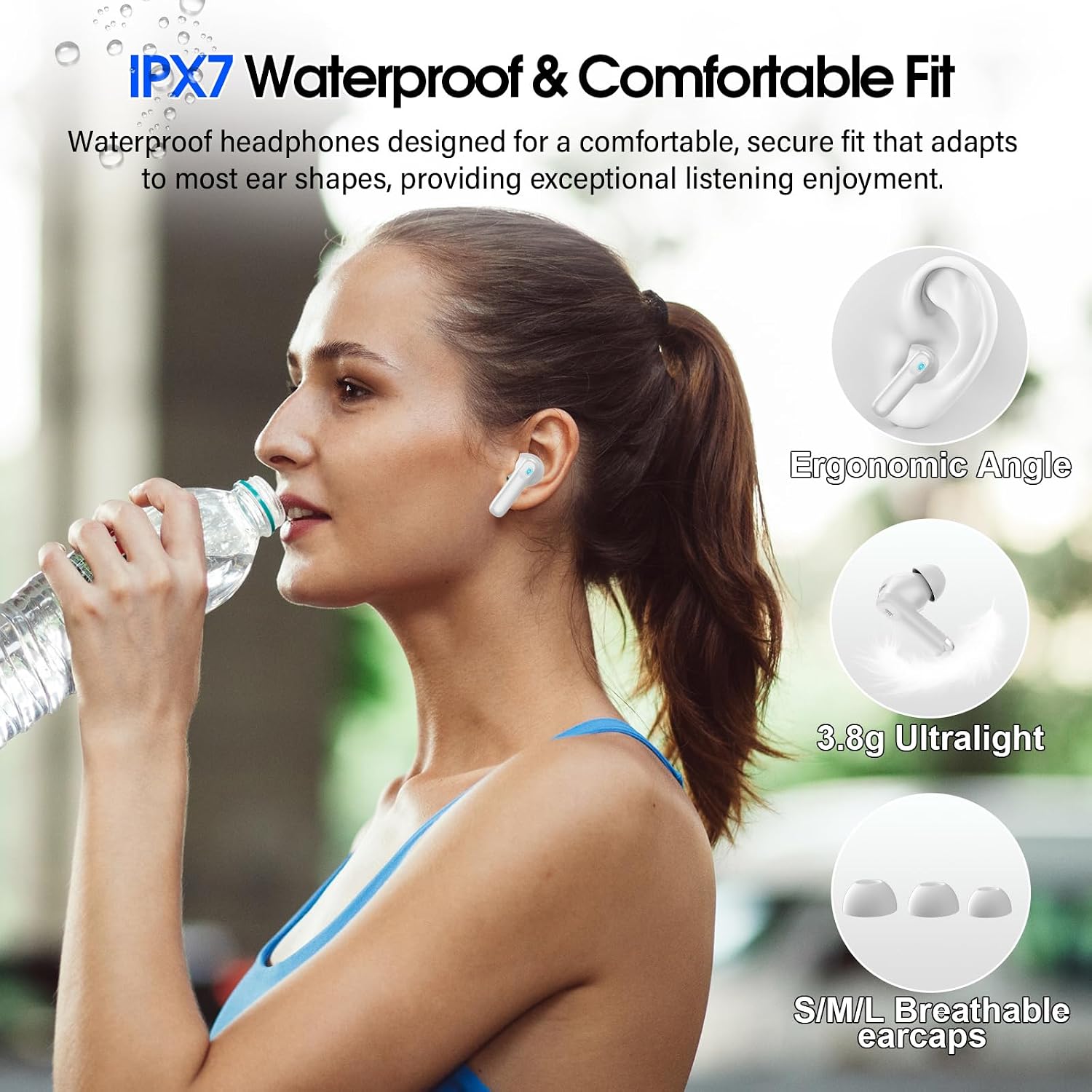 Thumbnail 6 de QXUFV Wireless Earbuds with Smart Touch Screen ANC, BT 5.4, 40H Playtime, IP7 (White)