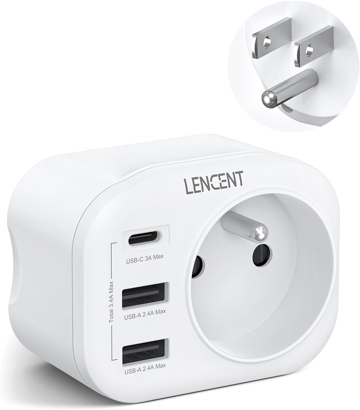 Detalle de LENCENT Adaptateur Prise USA Type B 4 en 1