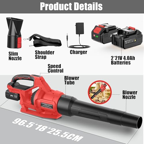Thumbnail 5 de Bamse Leaf Blower Cordless 21V with 2 Batteries 4.0Ah – 3 Speeds, 2 Nozzles & Shoulder Strap