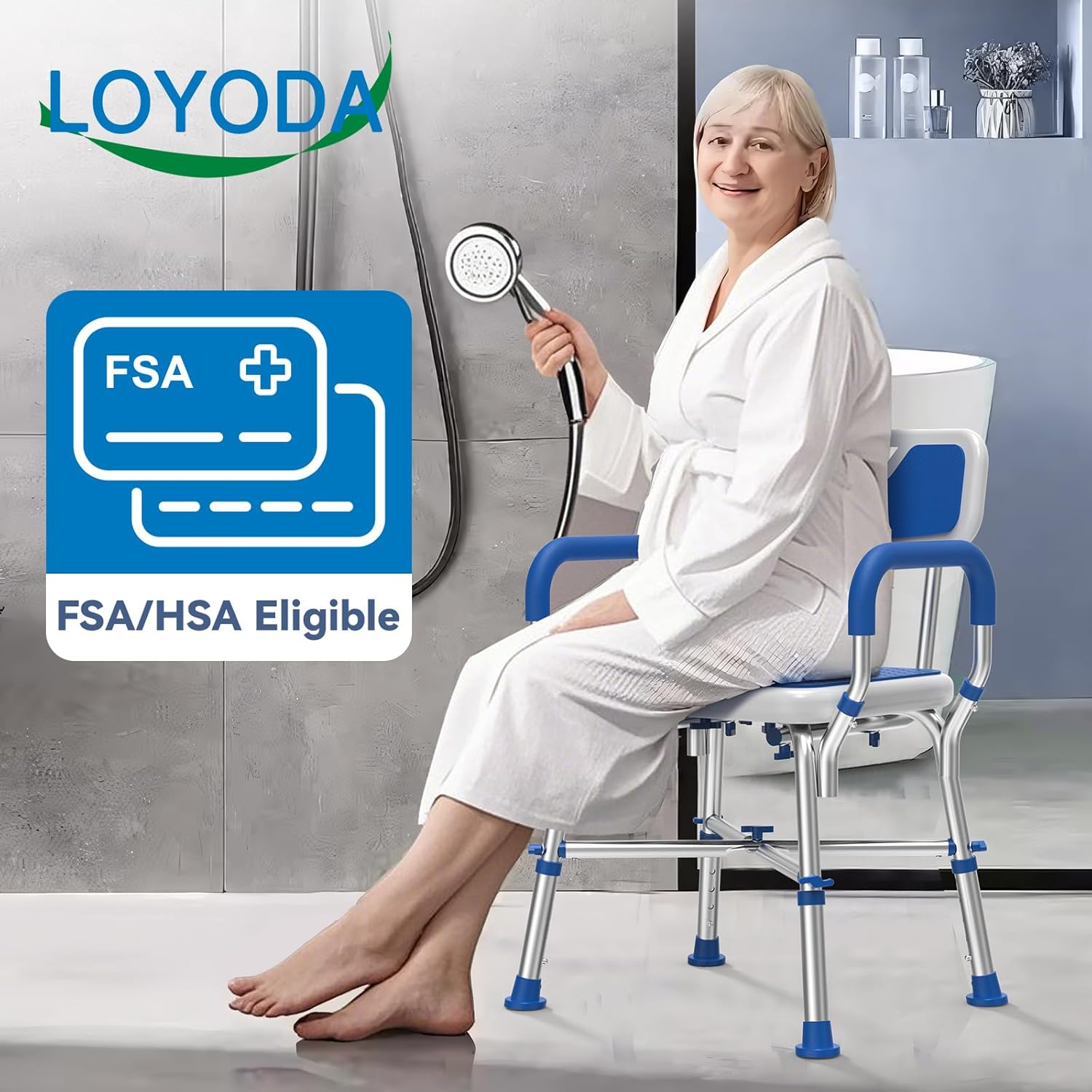 Detalle de Loyoda Shower Chair for Inside Shower – Heavy-Duty, Height-Adjustable, 500lb Capacity