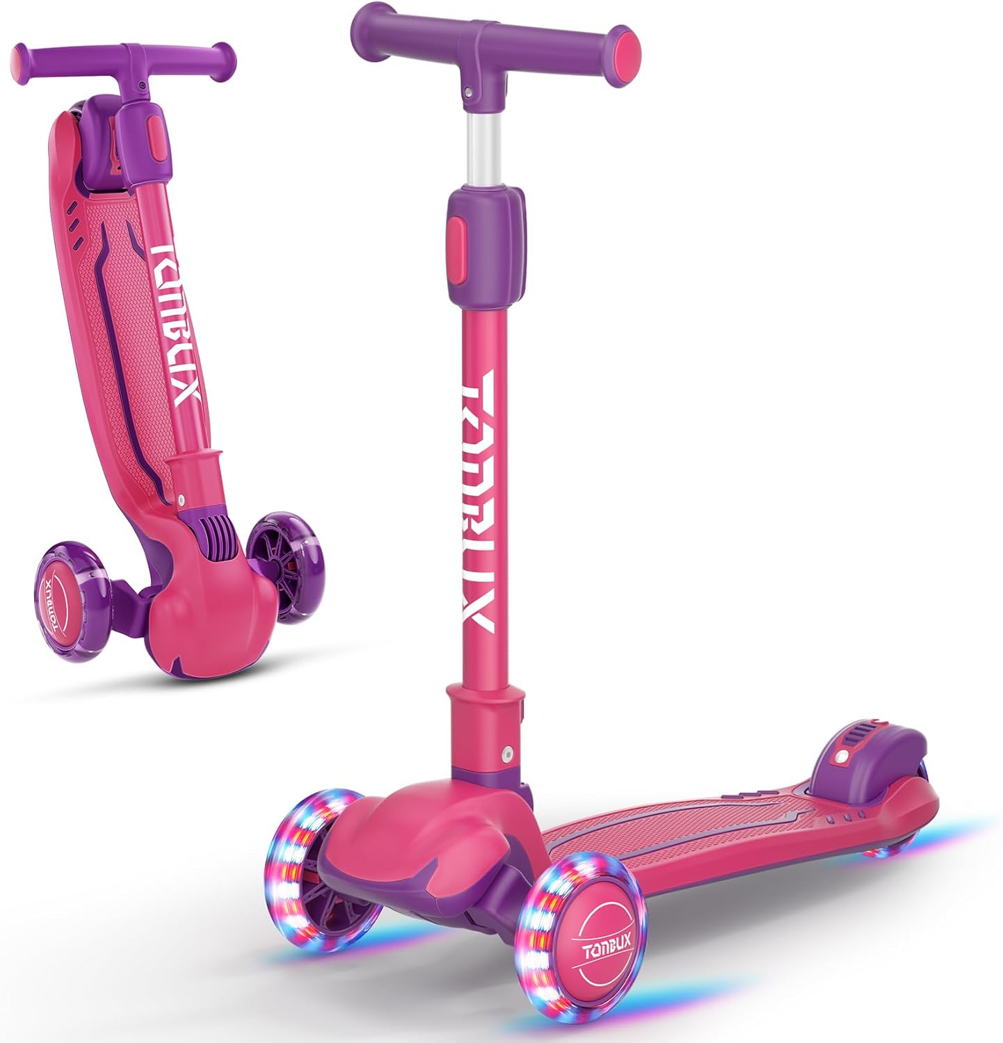 Detalle de TONBUX Kids Scooter (3-Wheel, Light-Up Wheels) — Folding, Adjustable Height Lean-to-Steer for Ages 3–12