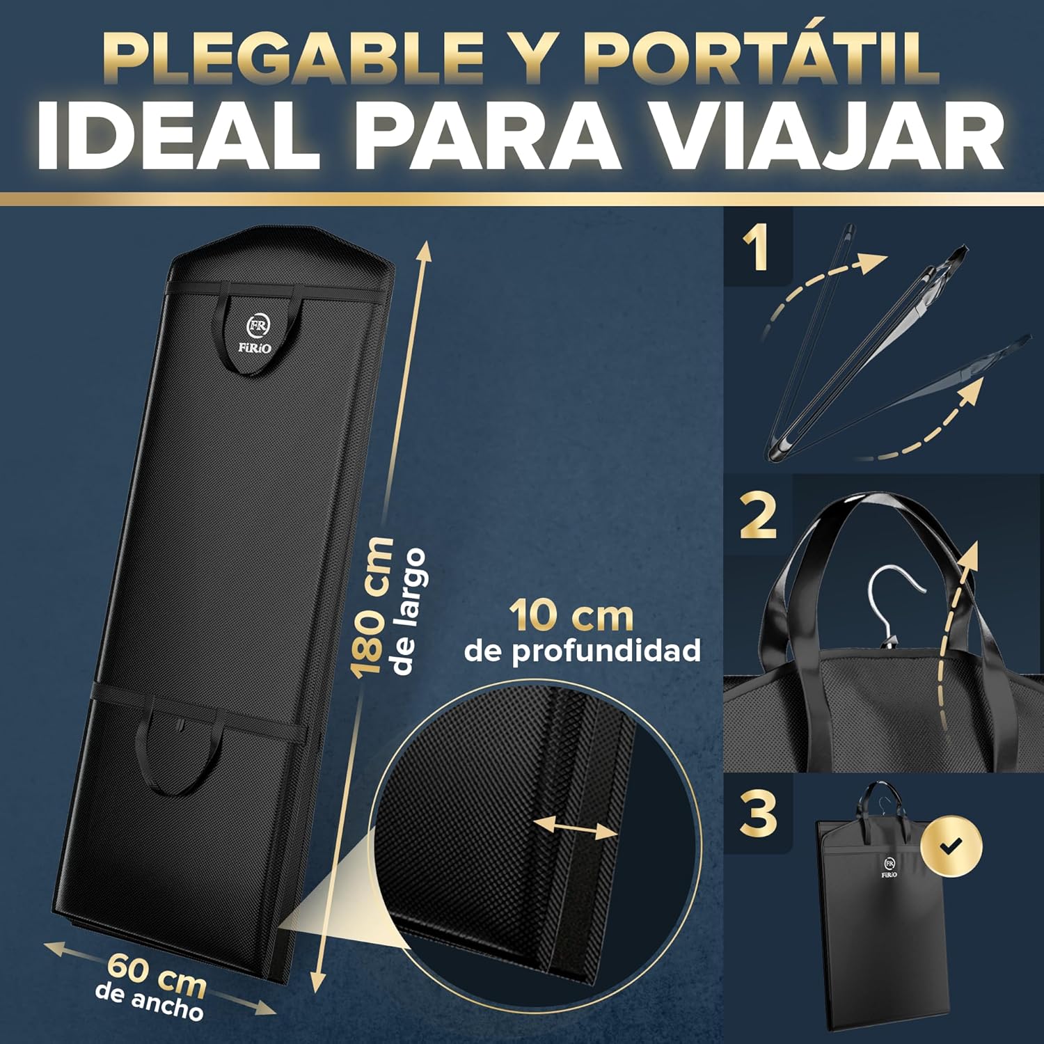 Detalle de FiRiO 1x Funda Vestido Largo Plegable 180x60 cm – Porta Trajes Mujer, Transpirable y Antipolvo