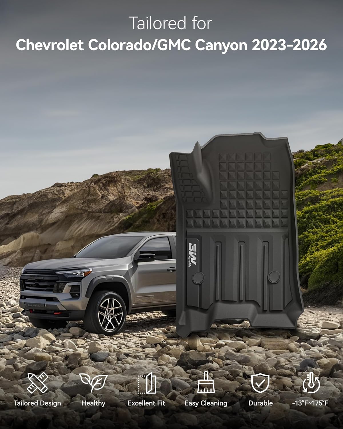 Thumbnail 1 de 3W Custom Fit 2023-2026 Chevy Colorado / GMC Canyon All-Weather Floor Mats (2 Rows) in Black