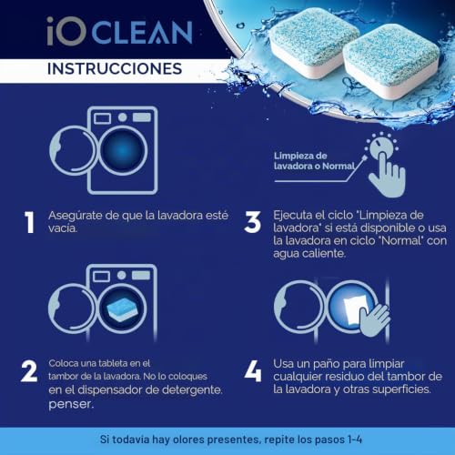 Detalle de iO CLEAN Limpiador de lavadora y pastillas descalcificadoras – 24 unidades para HE-Front y Top Loader