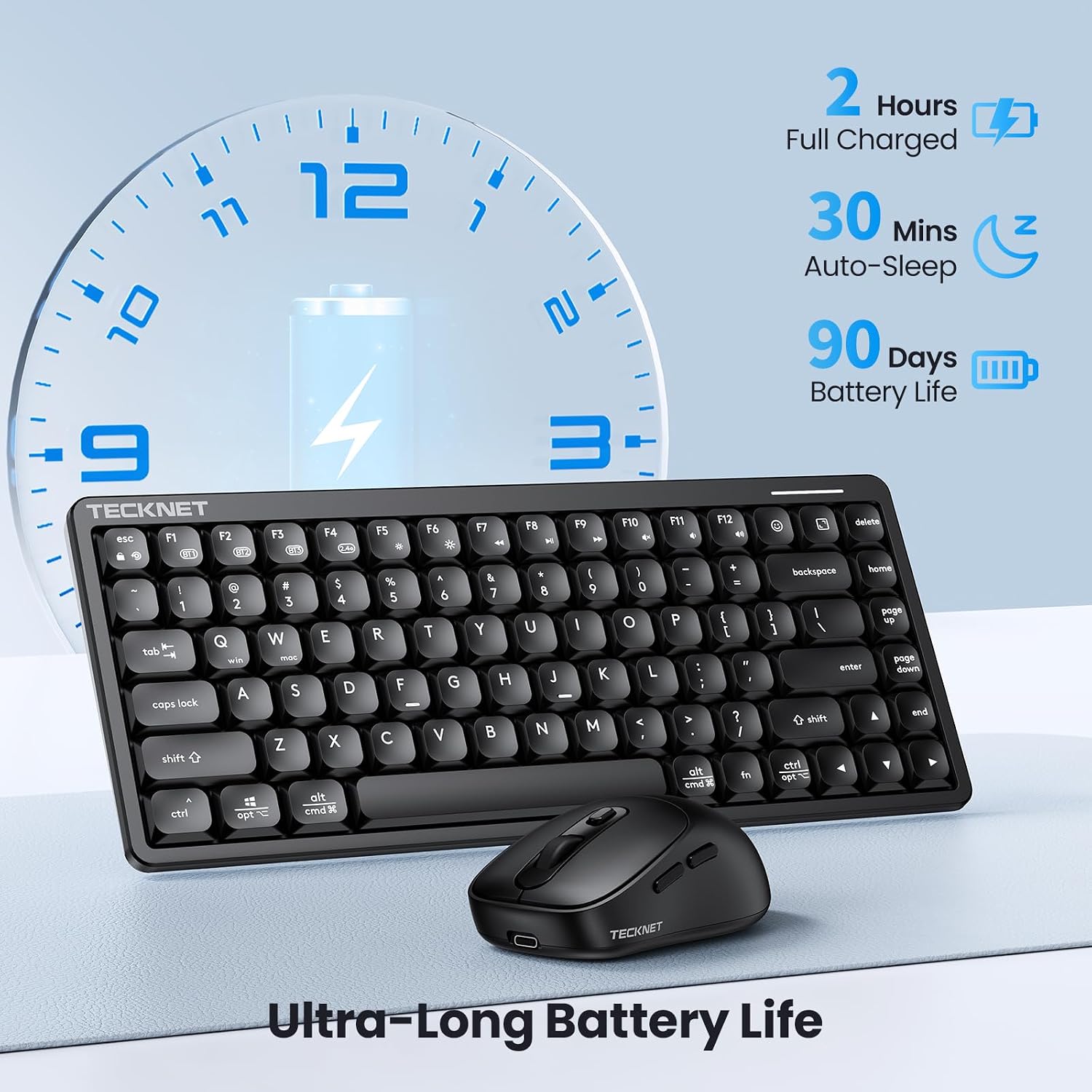 Detalle 1 de TECKNET Wireless Keyboard and Mouse Combo, 12.4-inch