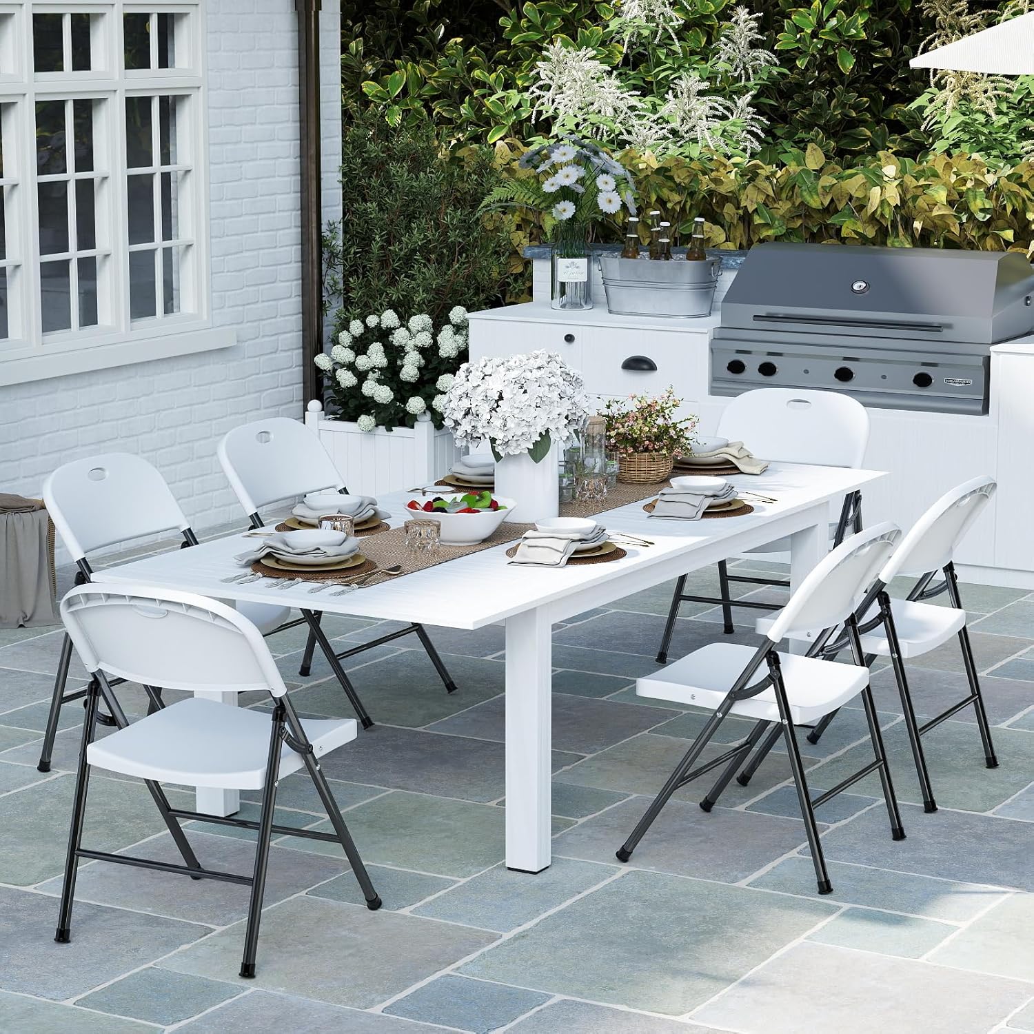 Thumbnail 6 de Klappstühle 4er-Set aus Kunststoff mit stabilem Stahlgestell – komfortable, faltbare Gartenstühle für Indoor & Outdoor