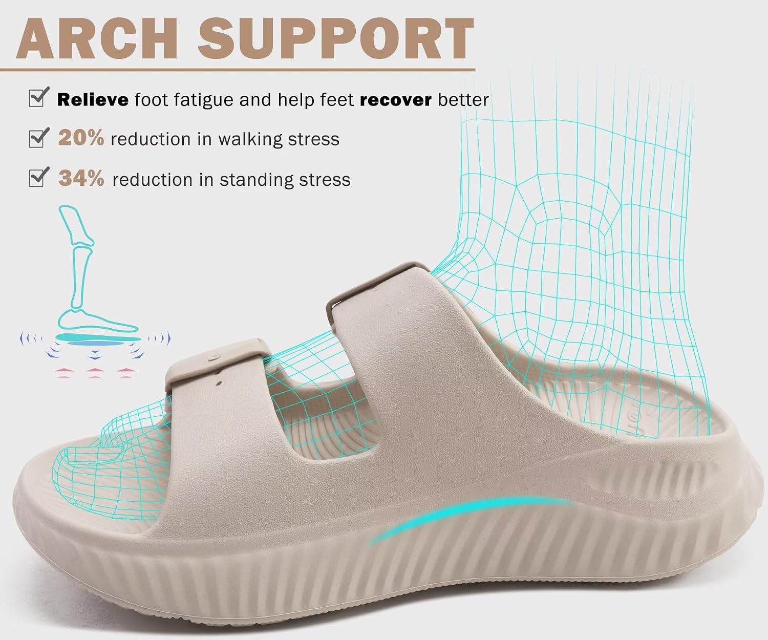 Thumbnail 3 de KuaiLu Women's Recovery Sandals with Orthotic Arch Support and Thick Cushioned Sole