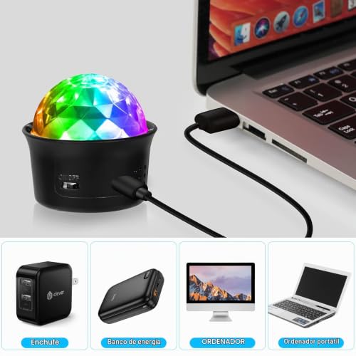 Thumbnail 5 de URAQT Bola de discoteca RGB recargable, 2 unidades con activación por sonido
