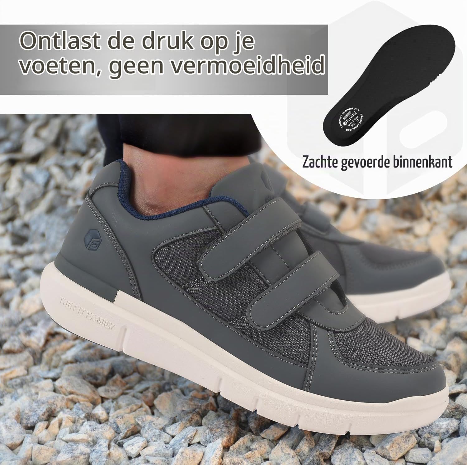 Thumbnail 5 de FitVille extra brede wandelschoenen voor heren met klittenband
