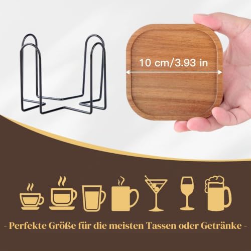 Thumbnail 1 de HALE OTEIR Untersetzer Holz für Gläser – 6er Set aus Akazienholz, rutschfest mit Halter