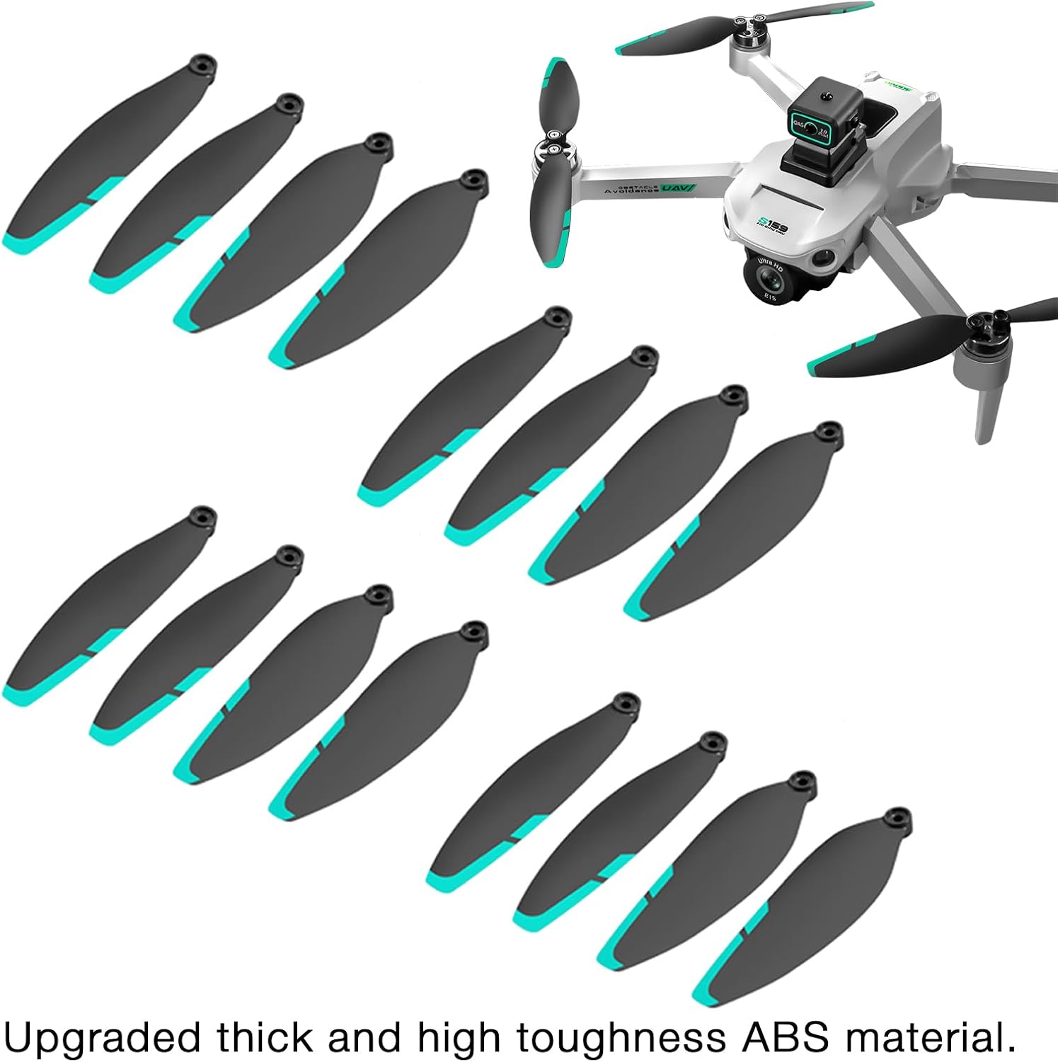 Detalle de 16pcs 70mm Universal Drone Propellers (Green) – Low-Noise, Durable Replacement for S159/G9/G10/H11/K24/HK99/I8/X2/S136/S168