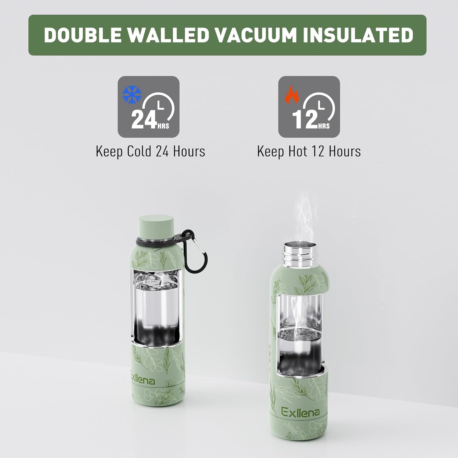 Thumbnail 3 de Exllena Insulated Water Bottle 500ml with Clip (Double Wall Vacuum Flask) – Floral