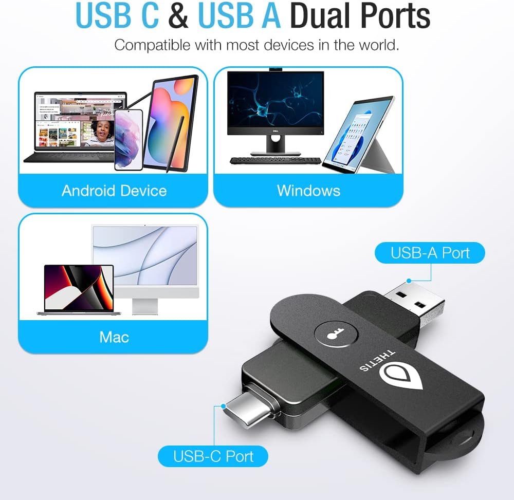 Thumbnail 1 de Thetis Pro FIDO2 Security Key with dual USB-A & USB-C and NFC for two-factor sign-in (HOTP support)