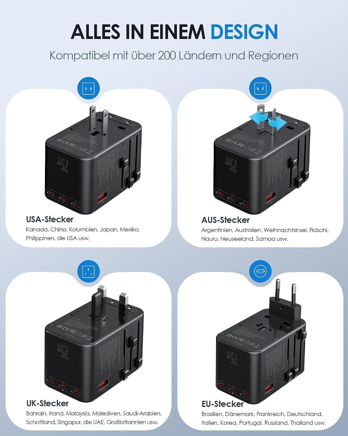 Detalle de EPICKA Reiseadapter Weltweit TA-105 Max