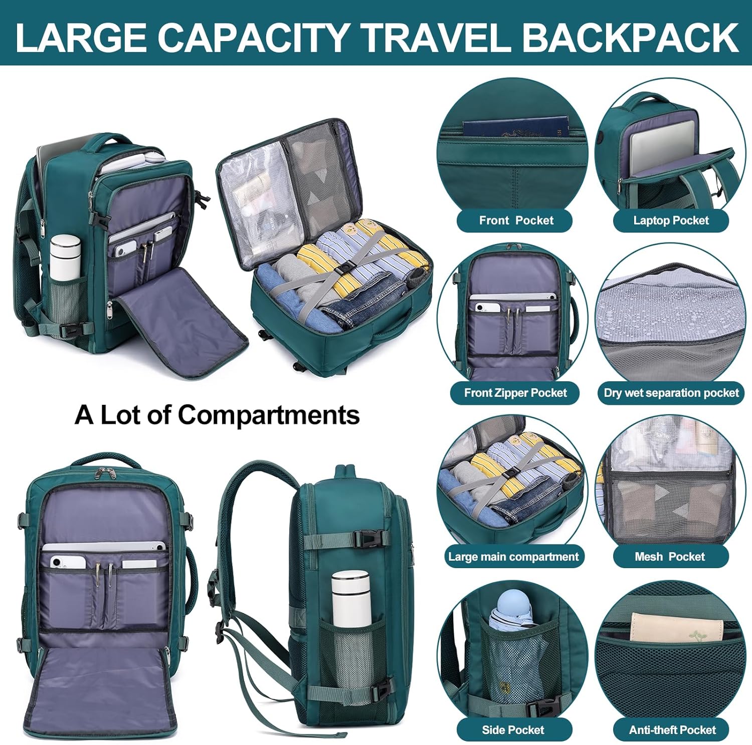 Thumbnail 2 de EZUOLA Carry On Backpack: 25L Travel Backpack for Women, Flight-Approved Underseat Organizer