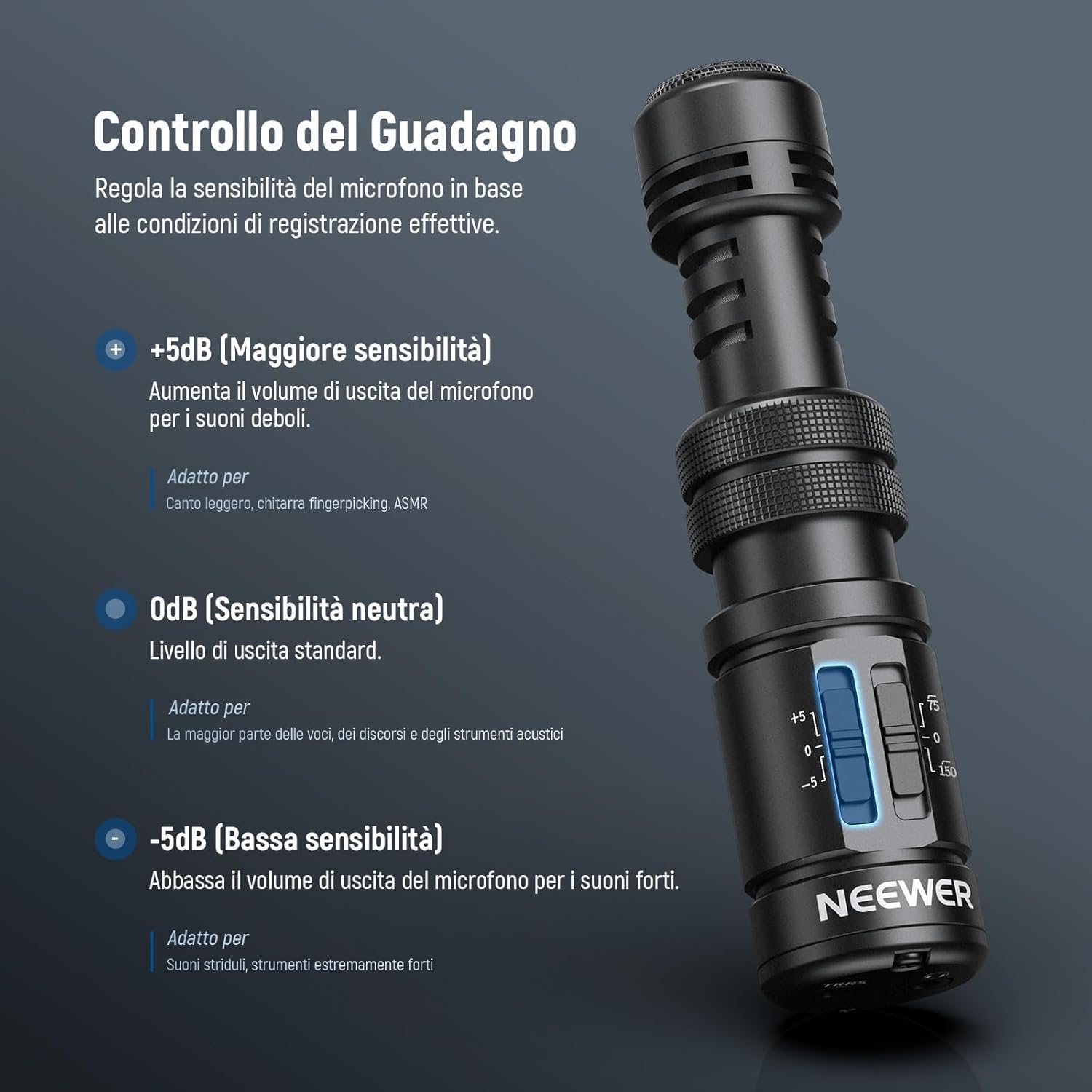 Detalle de NEEWER VM11 microfono vlog plug e play supercardioide per fotocamere, iPhone, Android e PC
