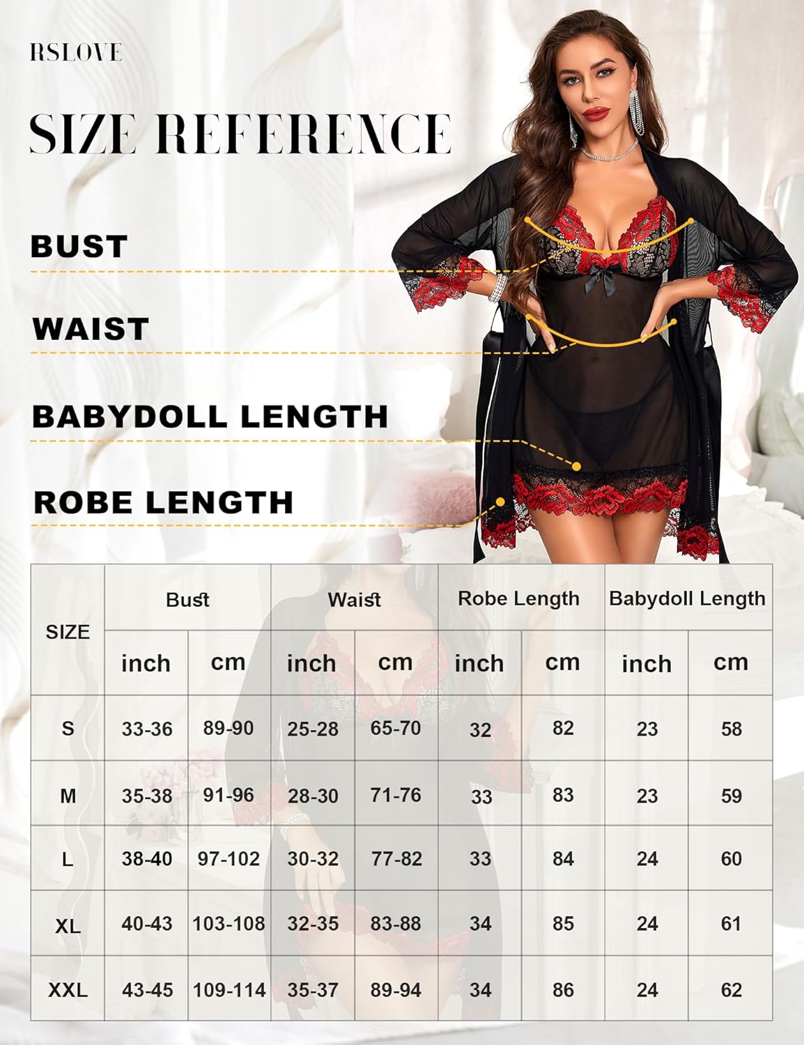 Thumbnail 4 de RSLOVE Nuisette Dentelle 3 Pièces — Robe de Nuit Babydoll avec G‑String