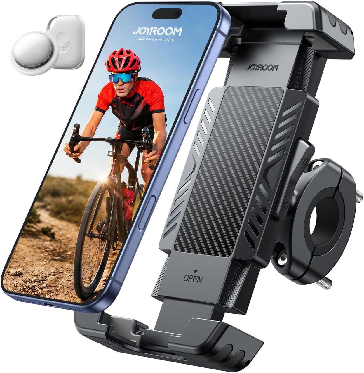 Detalle de JOYROOM 2026 Handyhalterung Fahrrad mit versteckter Tracker-Aufbewahrung – universal für 5,8–7 Zoll Smartphones