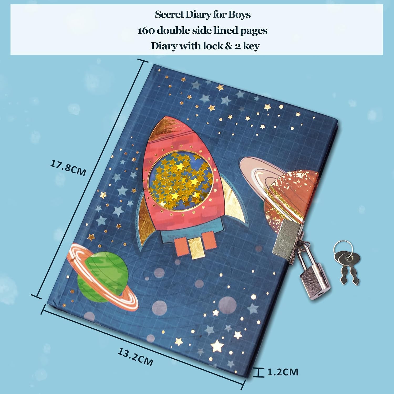 Detalle 2 de GINMLYDA Spacecraft Diary with Lock, Shakable Sequin Cover, 160 Pages