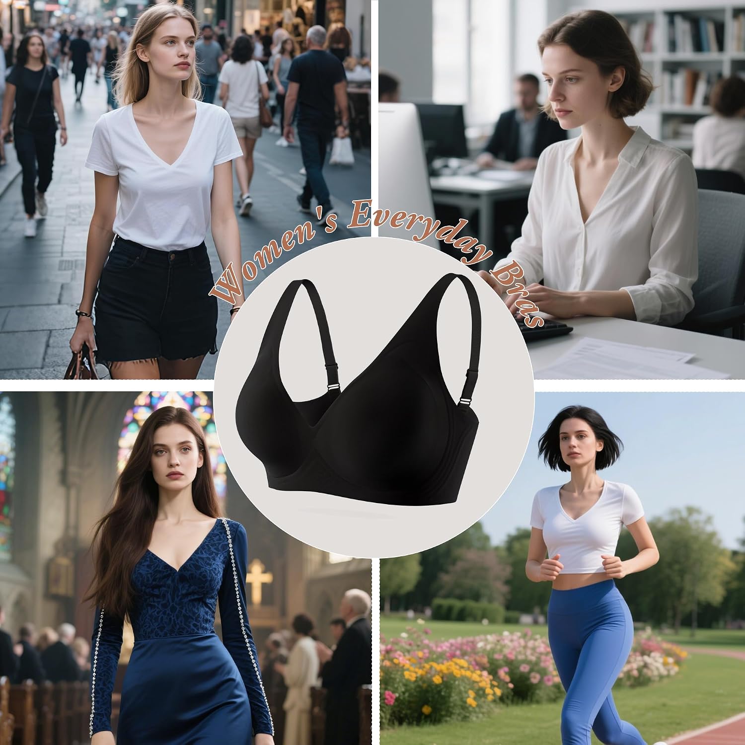 Detalle de INNERSY Seamless Comfort Non-Wired Padded Bralette with Extender – Everyday V-Neck