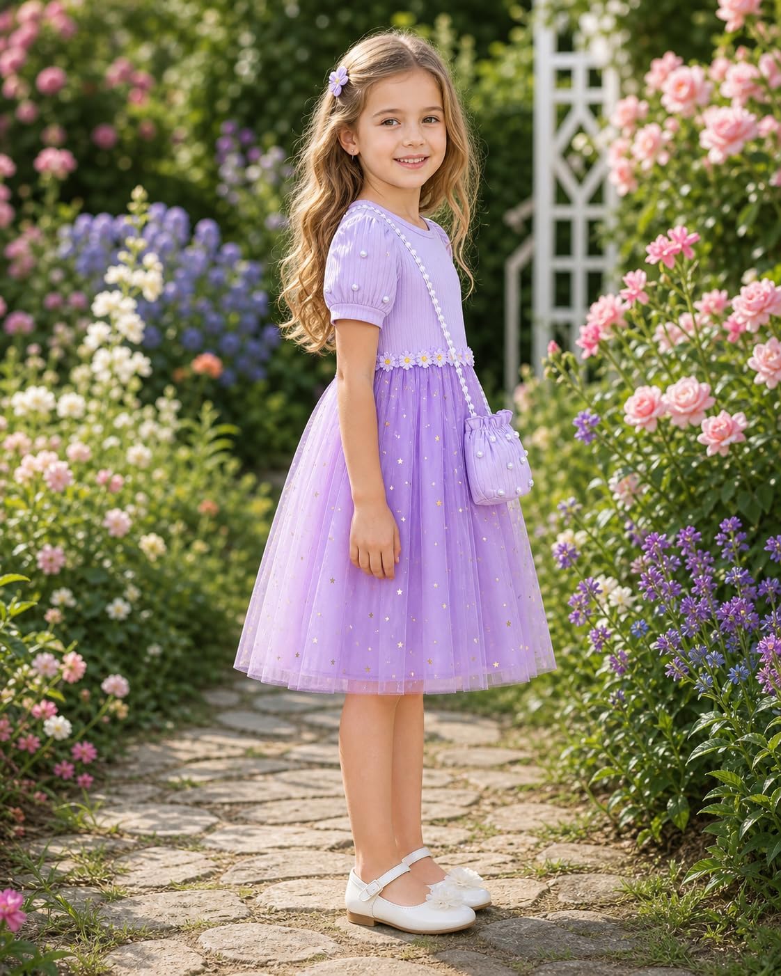 Thumbnail 5 de JiAmy zomerjurk voor meisjes, 4 jaar – 3D-vlinders, tule en ruchesmouwen