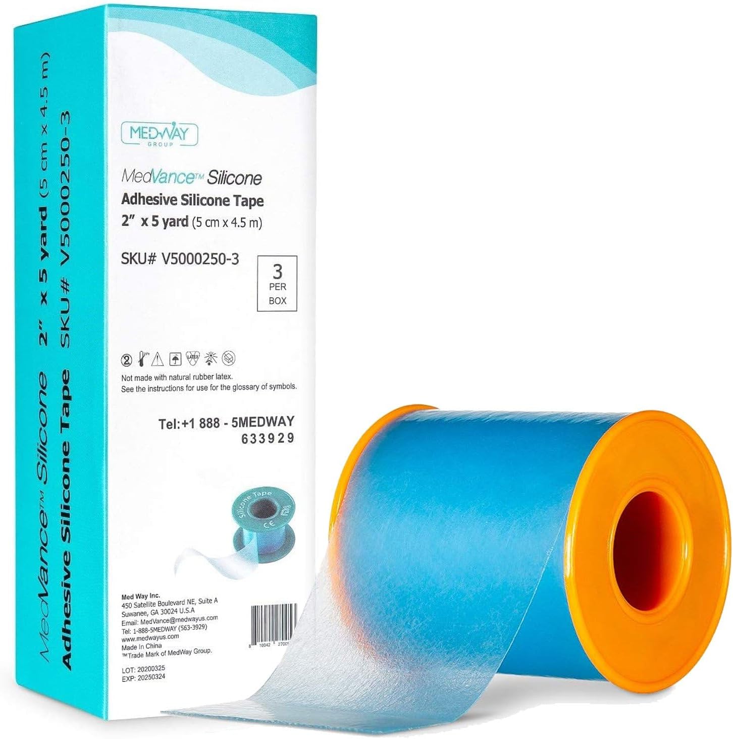 Detalle de MedVance V5000250-3-N Silicone Medical Tape, 2" x 5', Waterproof, 3-Pack