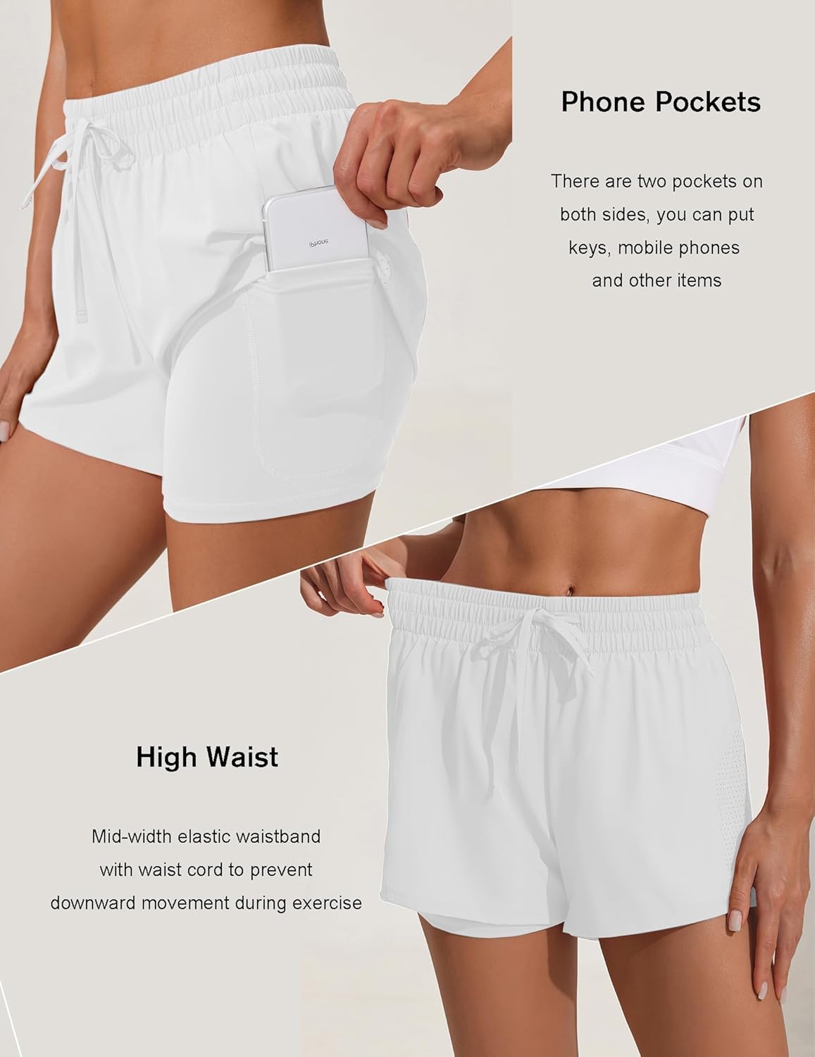 Thumbnail 3 de PINSPARK Pantaloncini Sportivi da Donna 2 in 1 – Allenamento, Vita alta e Tasche