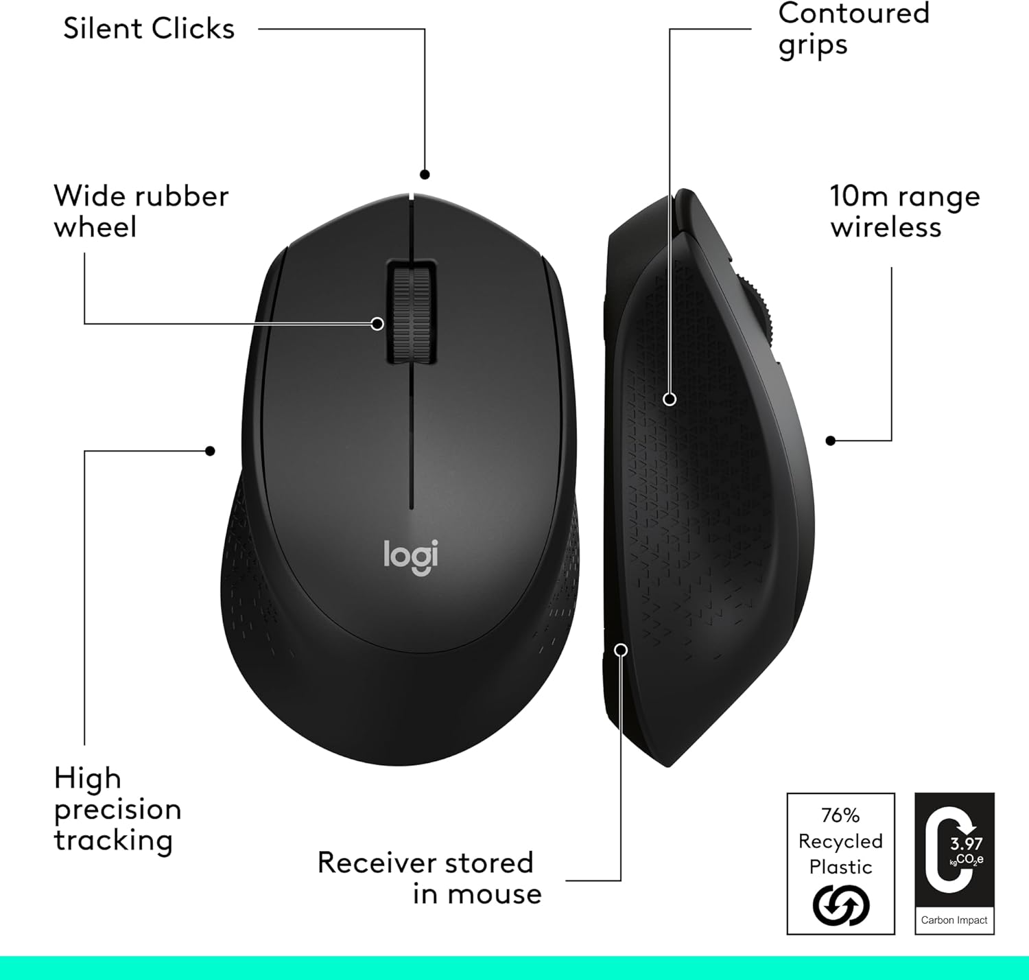 Thumbnail 6 de Logitech M330 Silent Plus Wireless Mouse, 2.4 GHz, 1000 dpi, Black