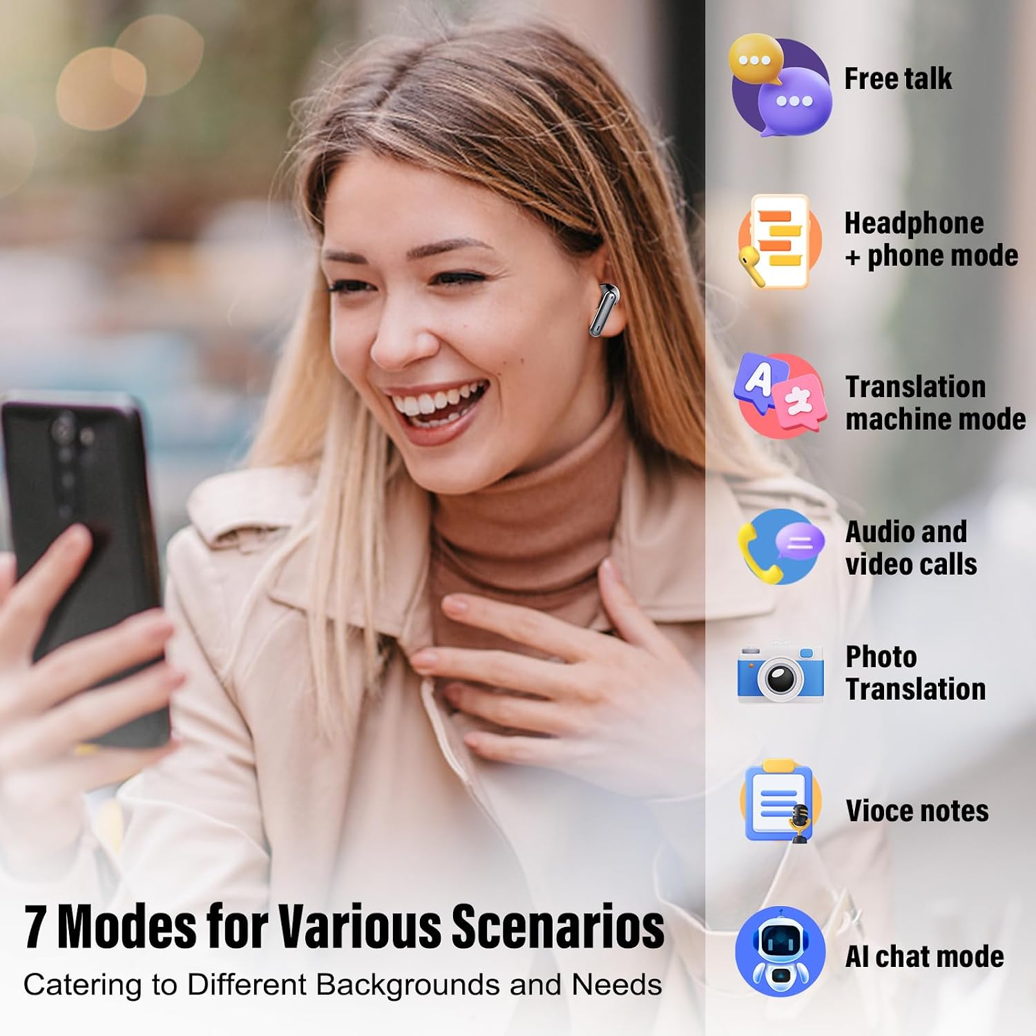 Detalle de Ai Translation Earbuds Real Time: Real-Time 164-Language Translator with No Subscription