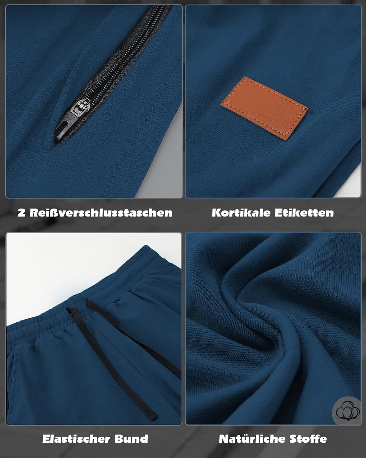 Thumbnail 3 de HMIYA Herren Jogginghose aus Baumwolle – Lange Sweathose mit verstellbarem Bund und Reißverschlusstaschen