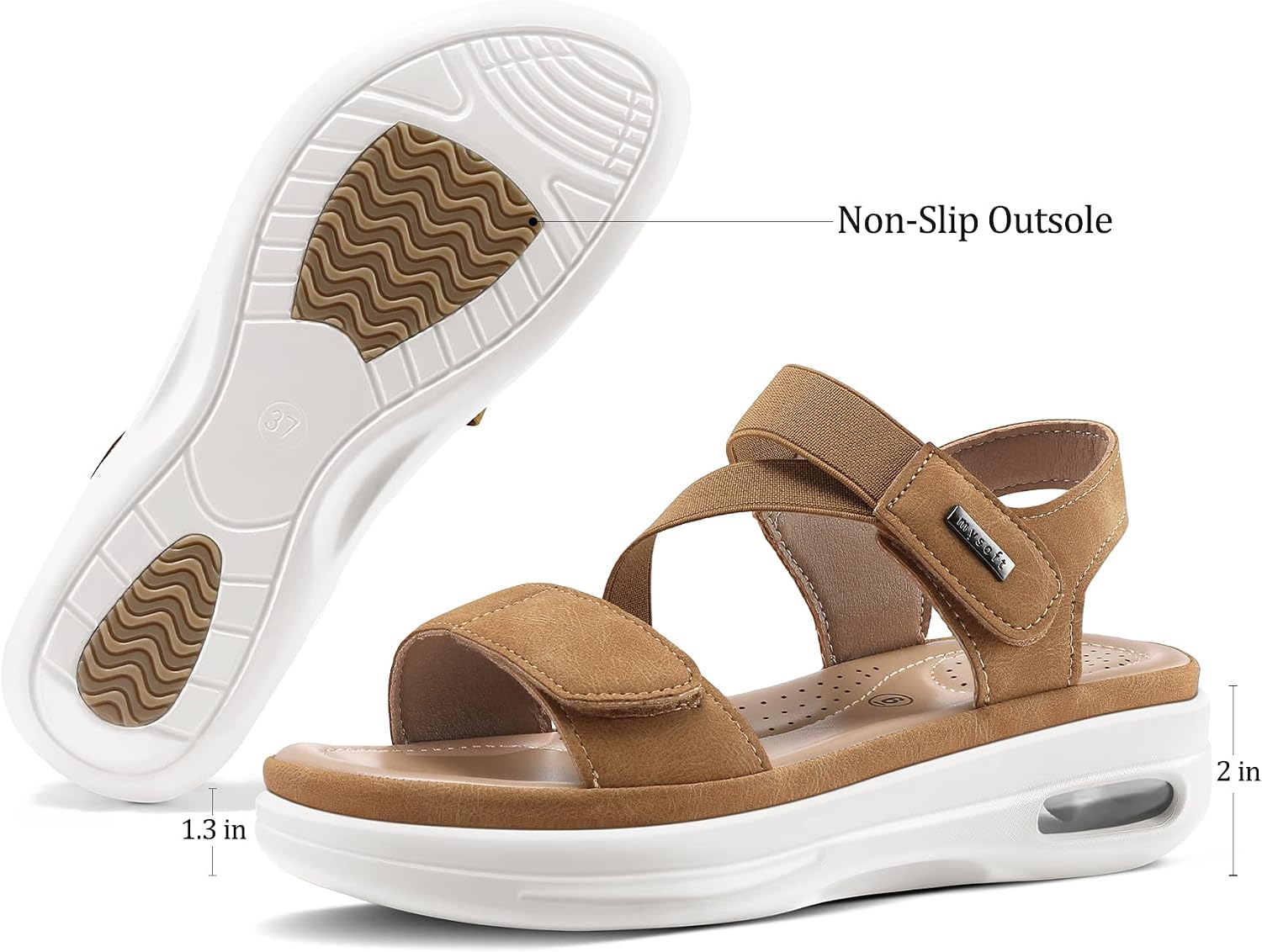 Detalle de mysoft Women's Summer Walking Sandals with Air Cushion and Ankle Strap