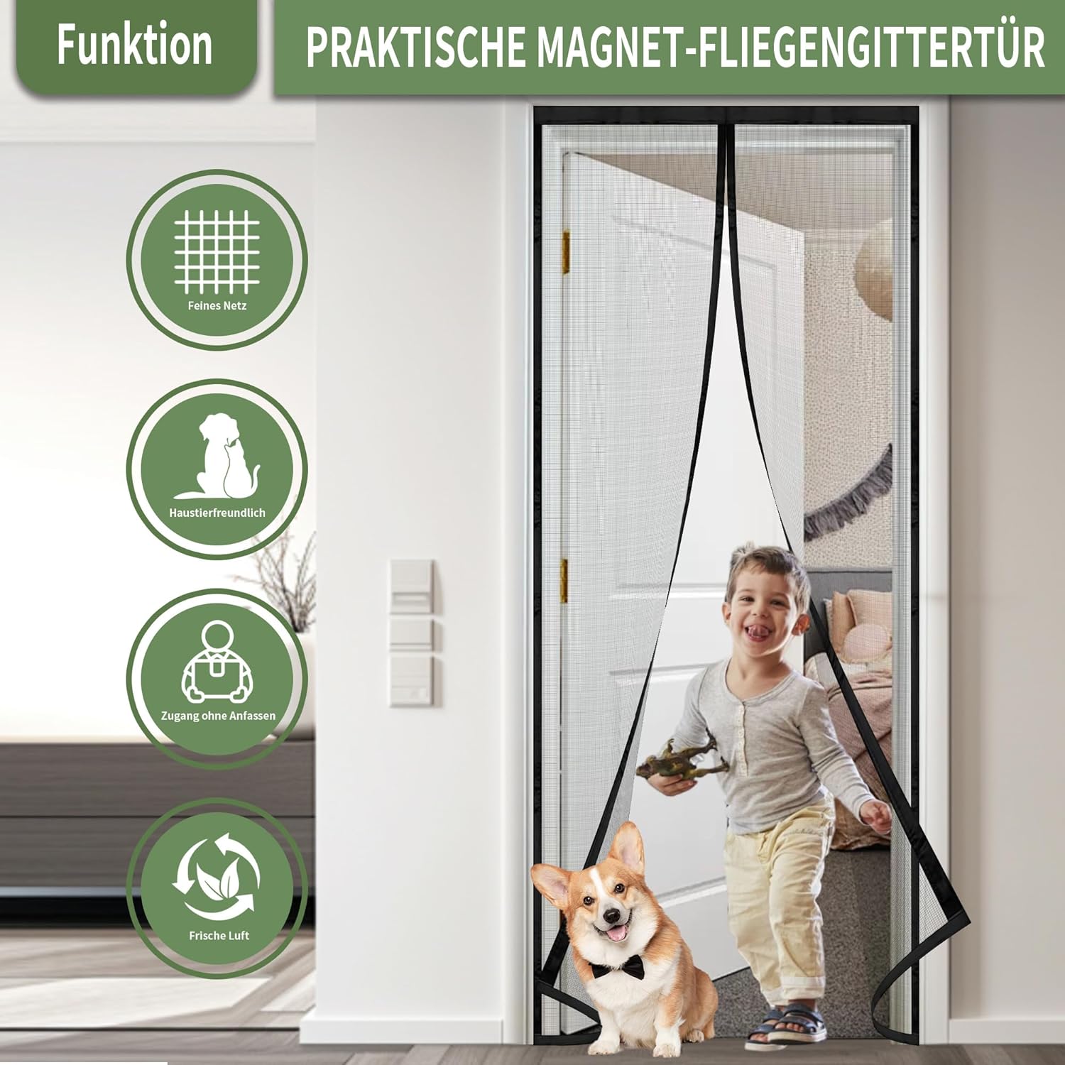 Thumbnail 2 de DIKER Fliegengitter Balkontür 90x210 cm – Magnet, ohne Bohren, Insektenschutz für Balkon/Terrasse