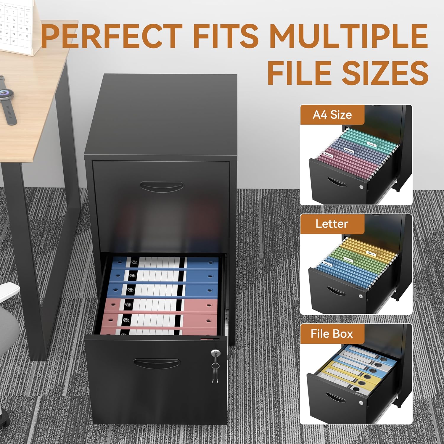 Thumbnail 6 de Polup PP-ZKJJX-2F 2-Drawer Metal File Cabinet with Lock, Black