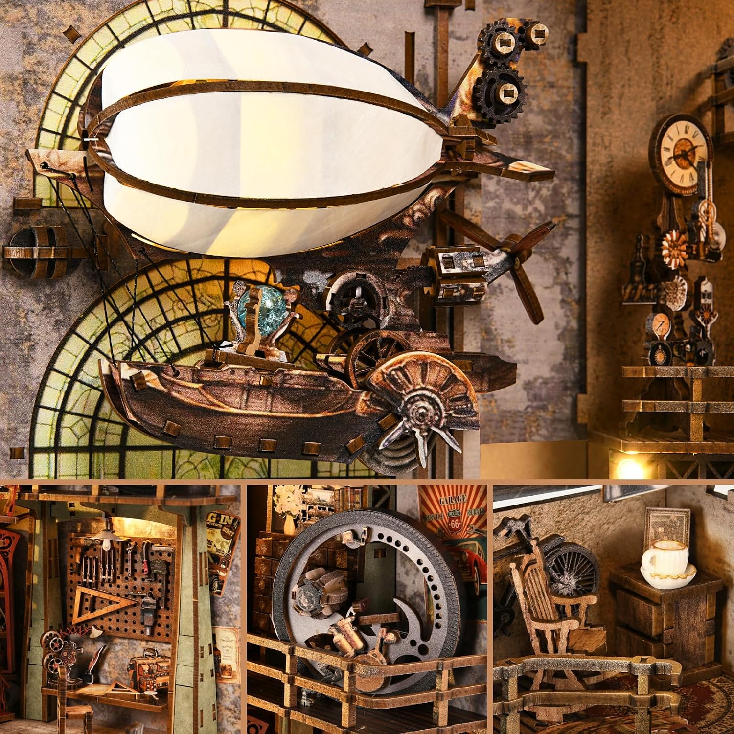 Detalle de ETKVR Kit Book Nook in legno fai-da-te per fermalibri e decorazione da libreria