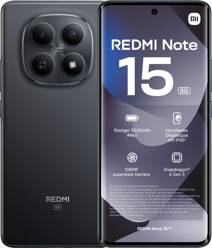 Thumbnail 1 de Xiaomi Redmi Note 15 128 GB Schwarz 5G – Mittelklasse-Smartphone mit großem 6,77-Zoll-Display