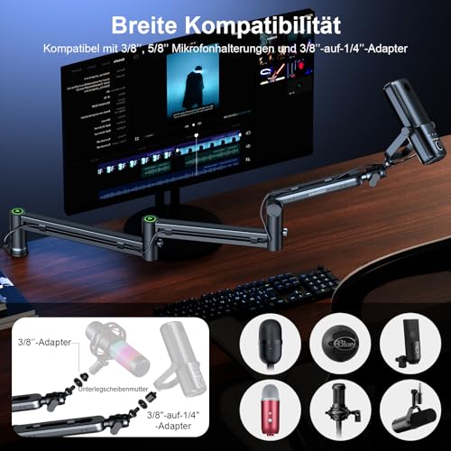 Thumbnail 4 de Aokeo AK-58i Mikrofon Arm – Niedriges Profil Ständerarm für HyperX QuadCast, Blue Yeti, Shure SM7B und mehr
