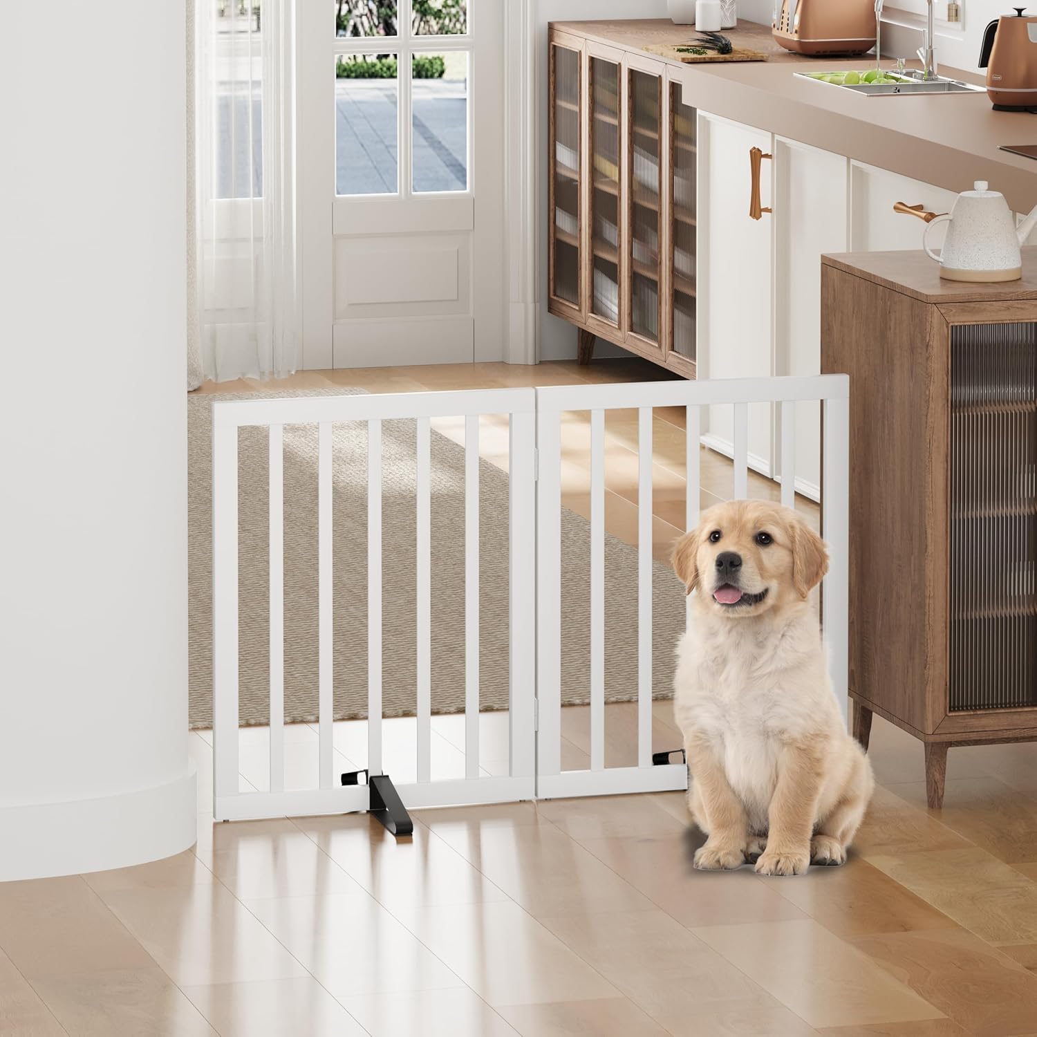 Thumbnail 6 de Algherohein freistehendes Hundegitter für Türen, faltbar (2 Paneele, weiß) – Welpen- & Haustiergitter für den Innenbereich