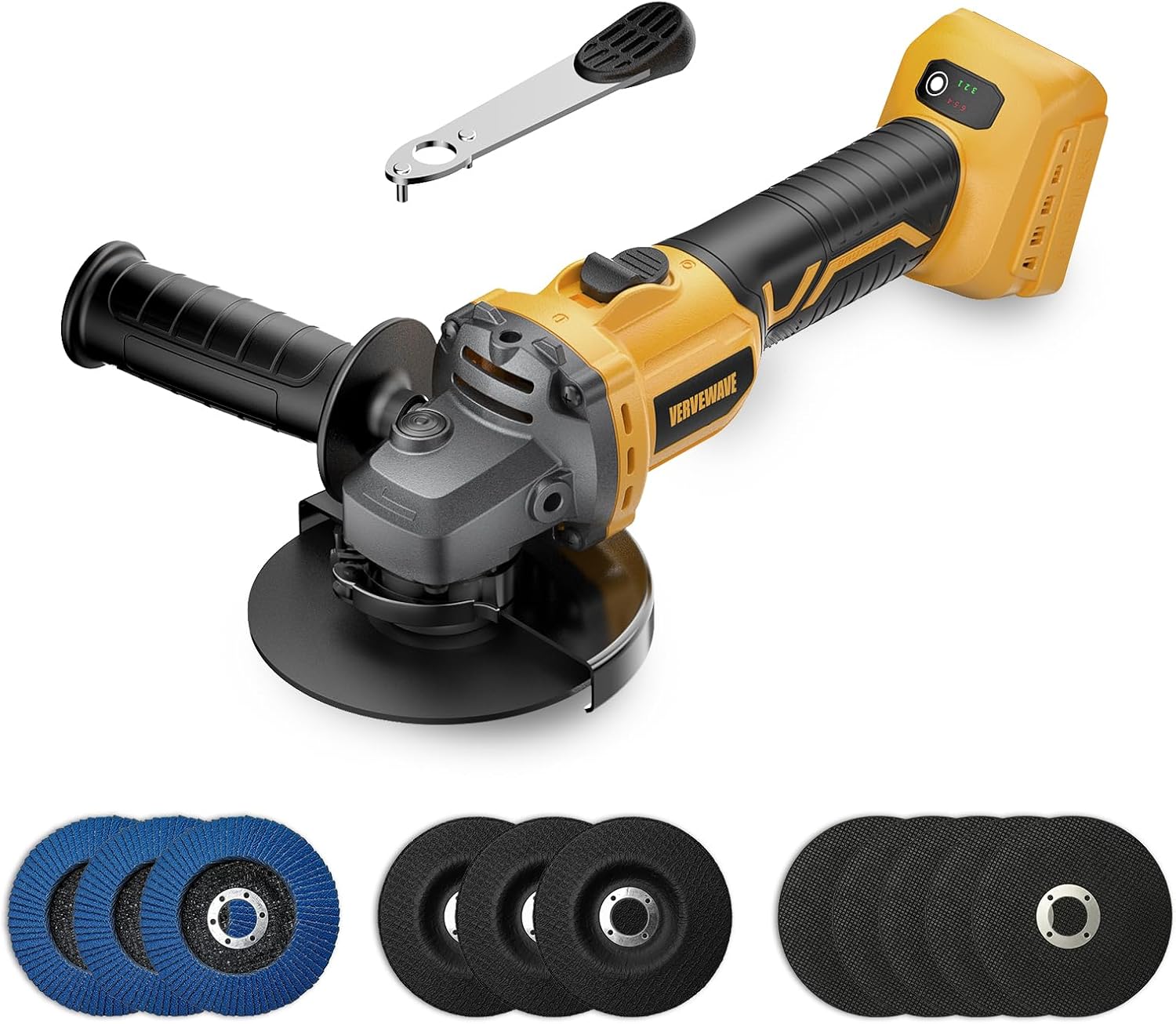 Detalle de VERVEWAVE 30-US-WT8633-02 Cordless Angle Grinder, 4-1/2", Brushless, 6-Speed