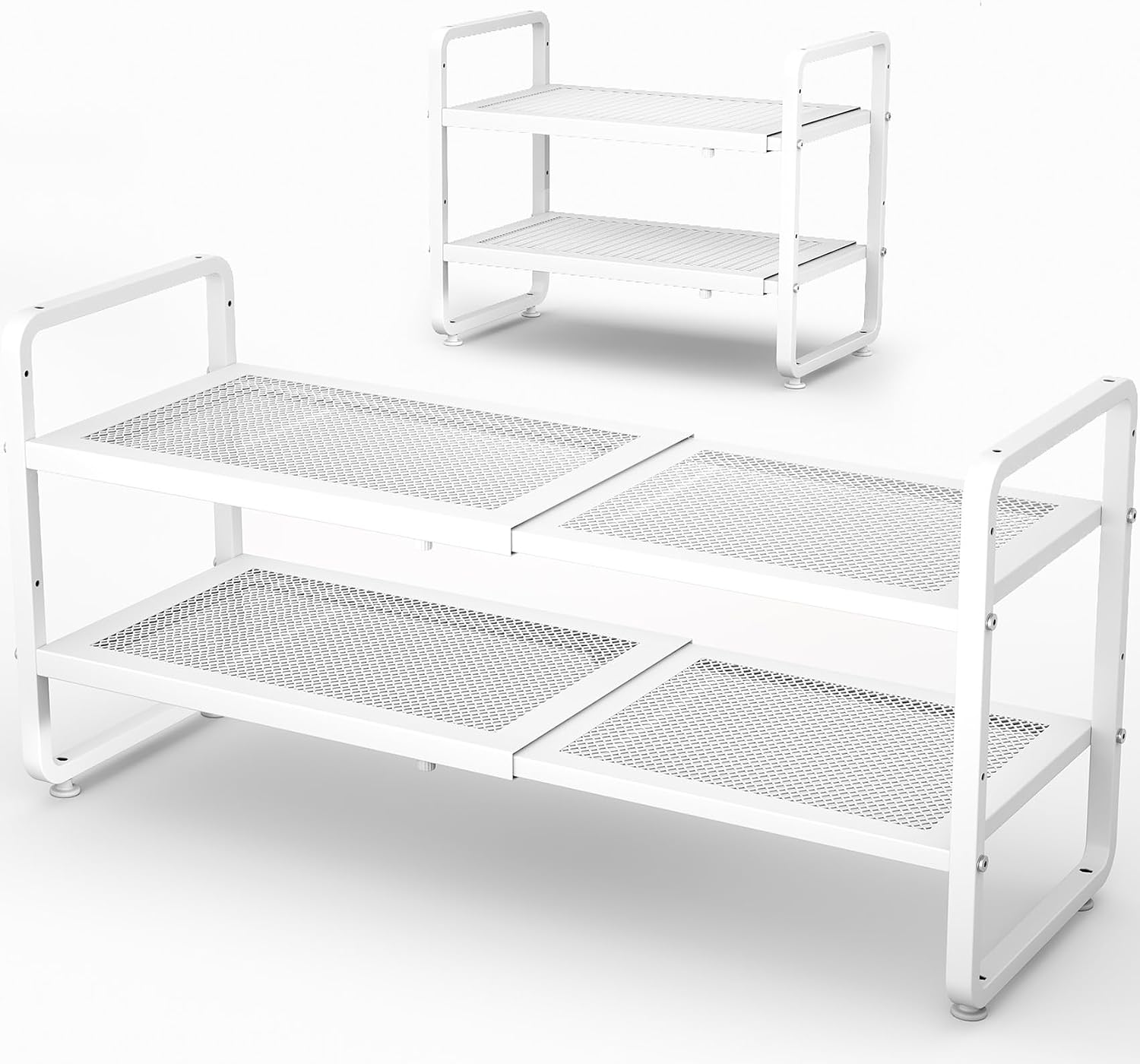 Detalle de SNTD SN-NM-SR-WT-2T-HXJ Expandable 2-Tier Metal Shoe Rack, White