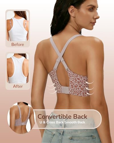 Detalle 2 de Happriue Leopard Print Jelly Bra, Non-Wired Deep V Padded Bra