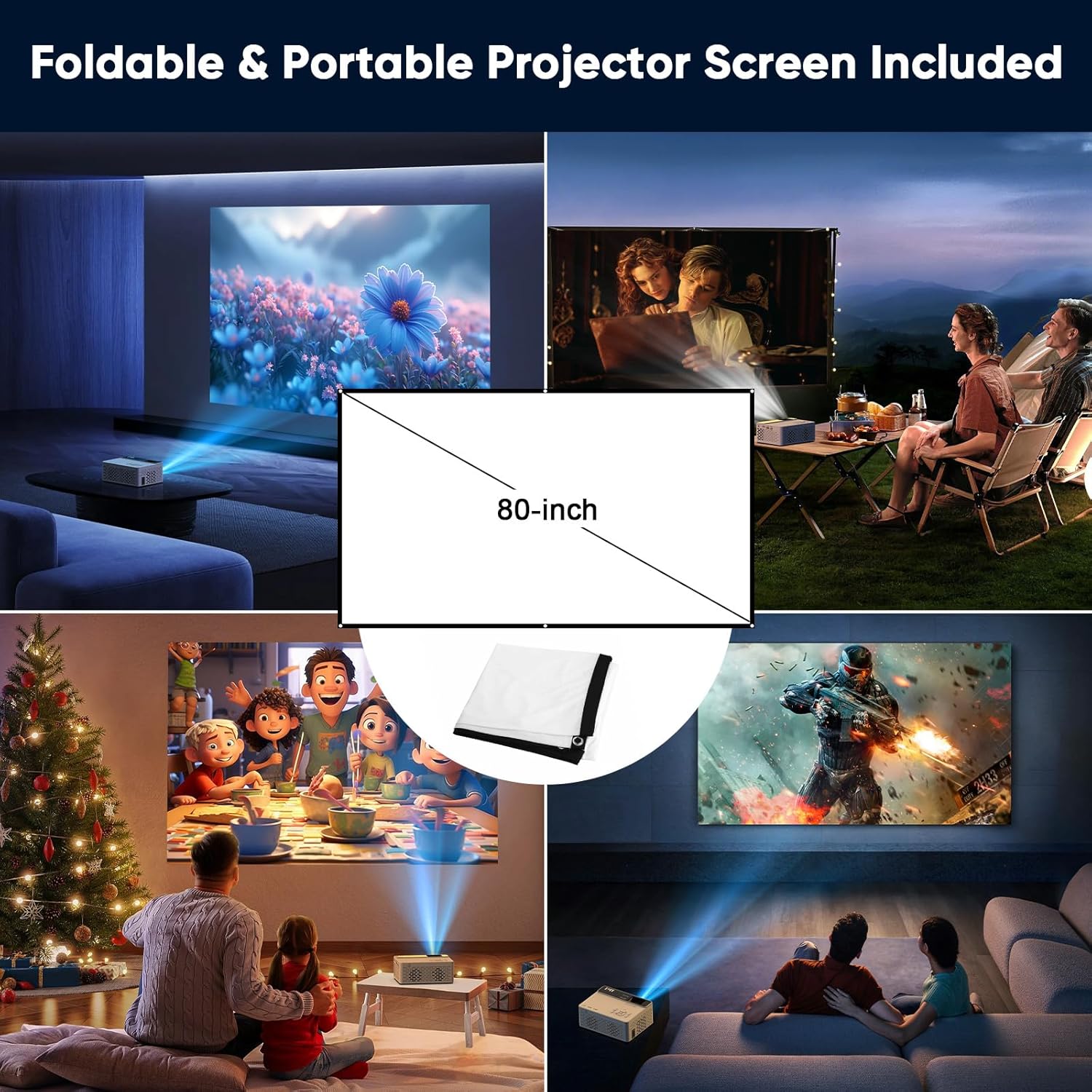 Thumbnail 1 de TMY 1080P Full HD Portable Mini Projector (V08) with Bluetooth 5.1 and Included Screen