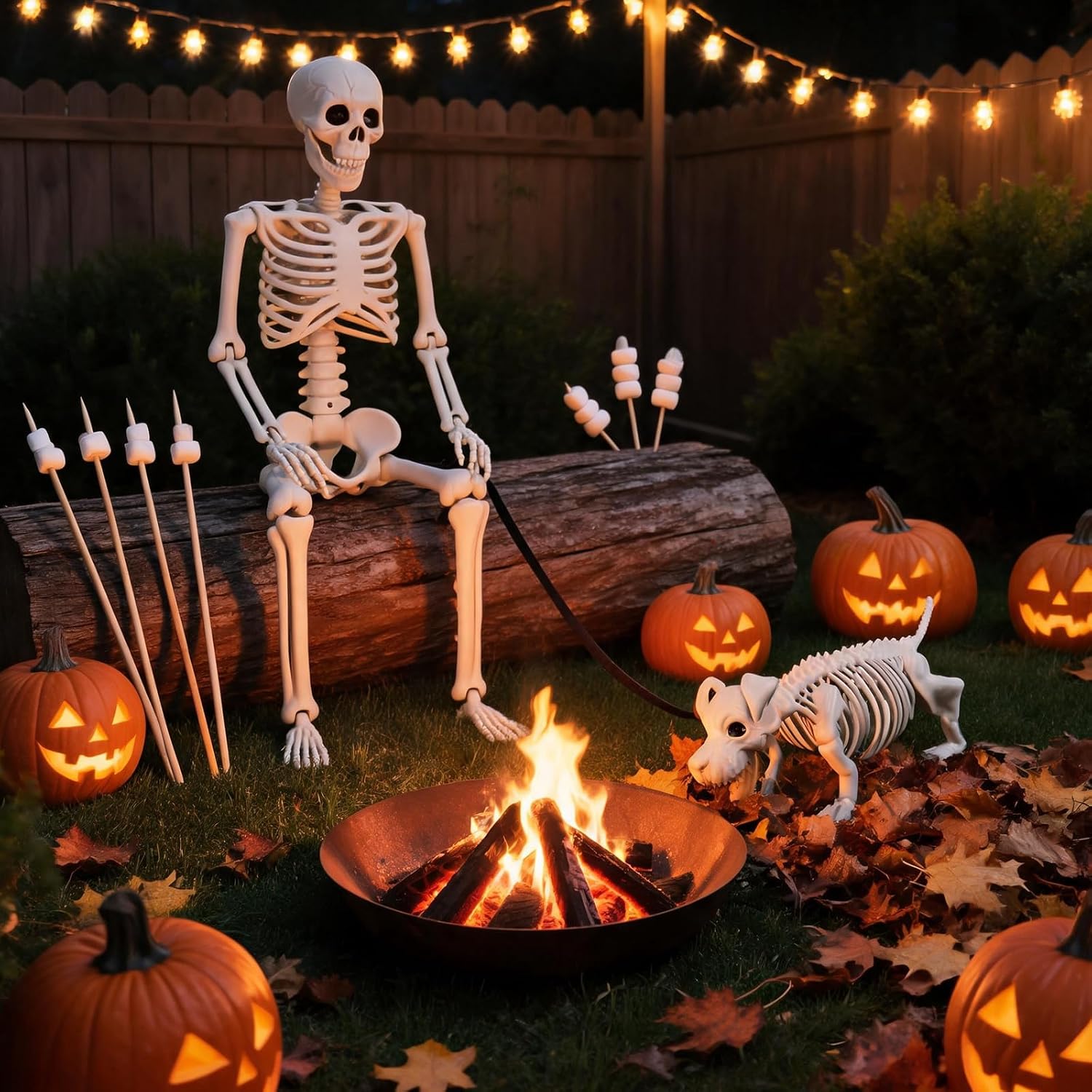 Detalle 2 de UZYZMS 1 Posable Human and Dog Skeleton Halloween Decor, 36-Inch