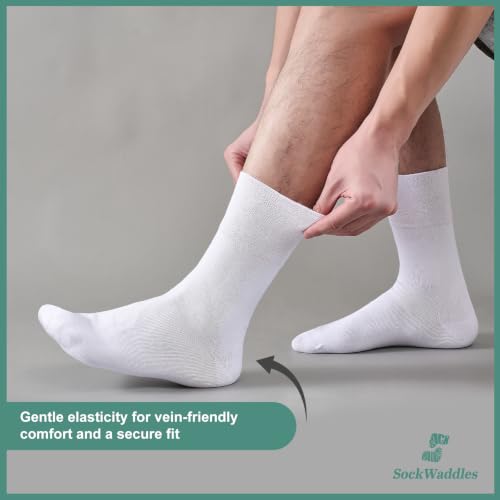 Thumbnail 4 de SockWaddles Diabetic Socks for Men & Women, 6 Pairs – Soft Top Cotton Crew with Seamless Toe (White, 12-15)