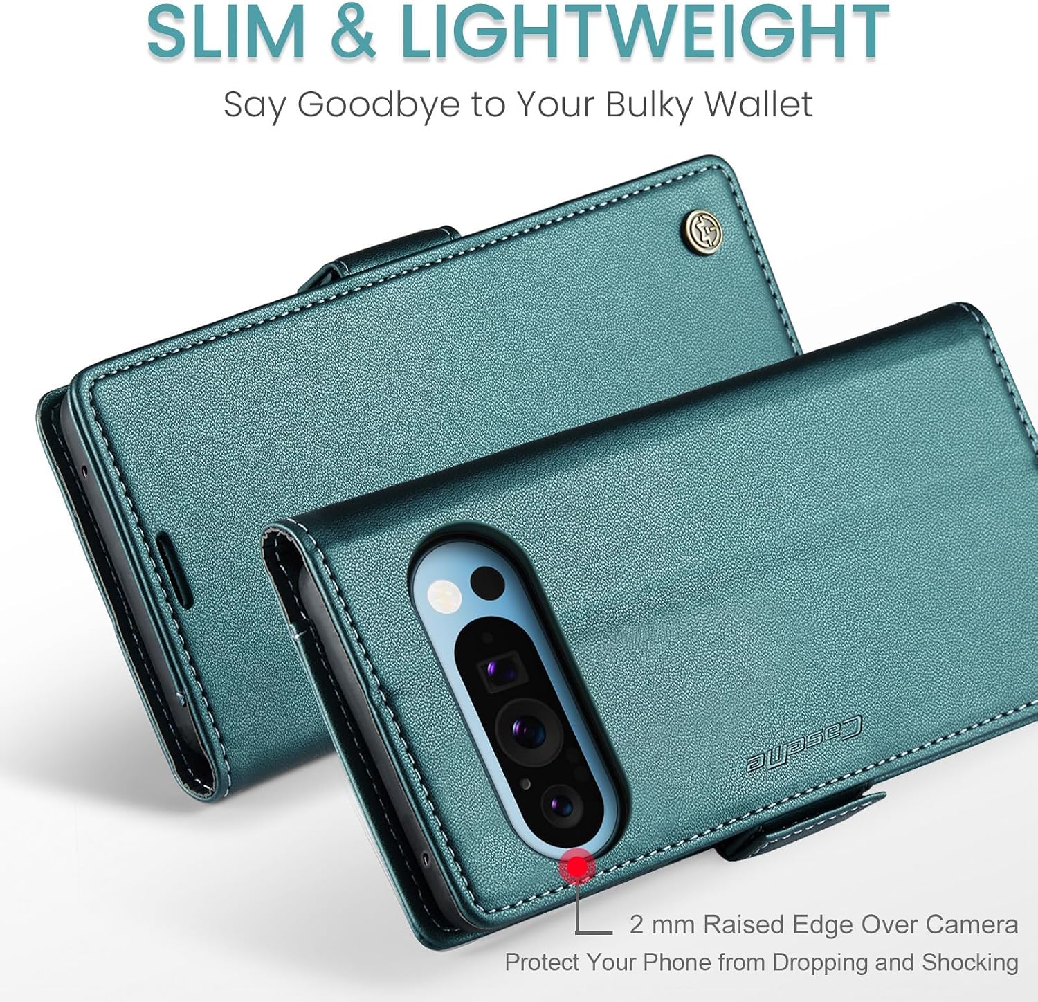 Thumbnail 4 de Phernykas Leder-Flipcase für Google Pixel 9 Pro XL – 360° Stoßfest, Standfunktion, Kartenfächer (Blaugrün)