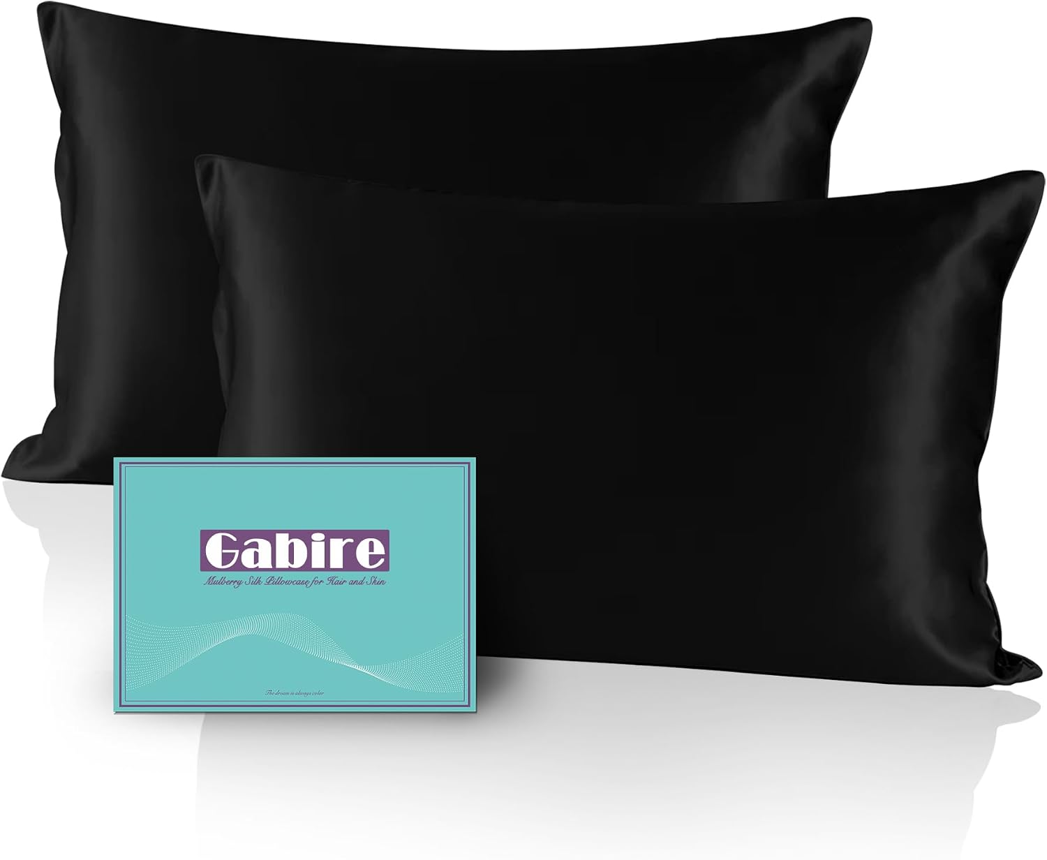 Detalle de Gabire Mulberry Silk Pillow Cases (Set of 2) with Hidden Zipper, Black, Standard 20"×26