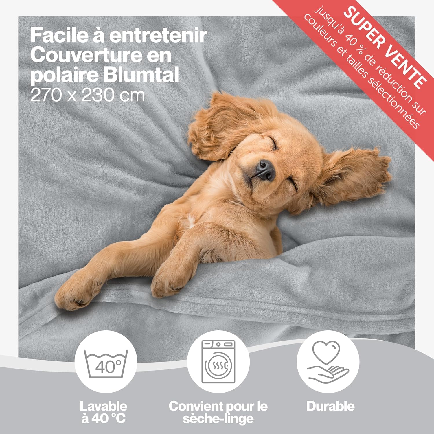 Thumbnail 2 de Blumtal Couverture Polaire 270 x 230 – Plaid Gris Certifié Oeko-Tex, ultra doux et chaud
